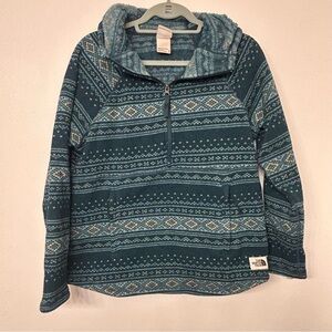 The North Face Women's Teal Crescent Hoodie Aztec Print 1/2 Zip- Medium